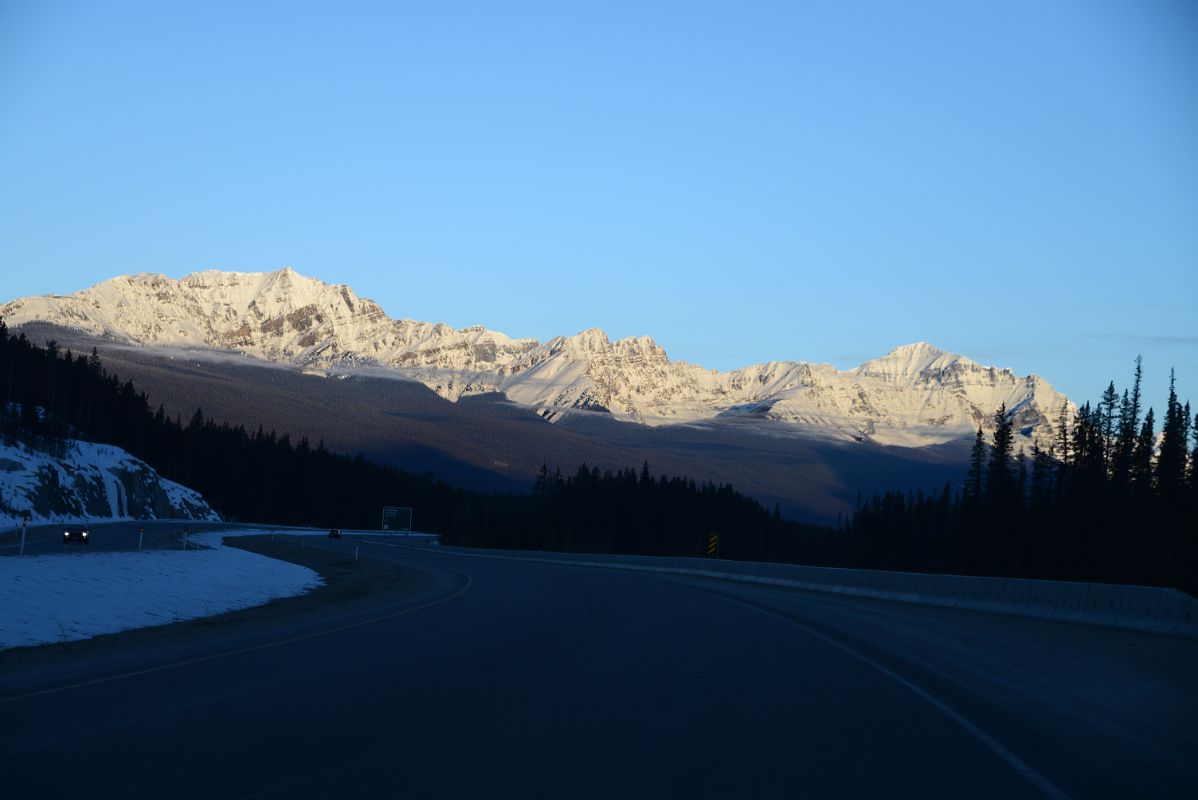 01A Mount Bell, Panorama Peak, Mount Temple Early Morning From Trans Canada Highway At Highway 93 Junction Driving Between Banff And Lake Louise in Winter